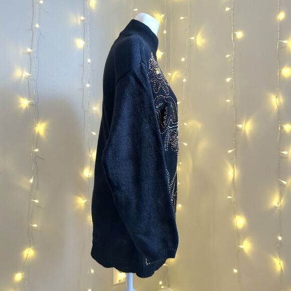 NWT Vintage 90s Cezanne Sweater Mock Neck Beaded Floral Black Size Small - Picture 6 of 9
